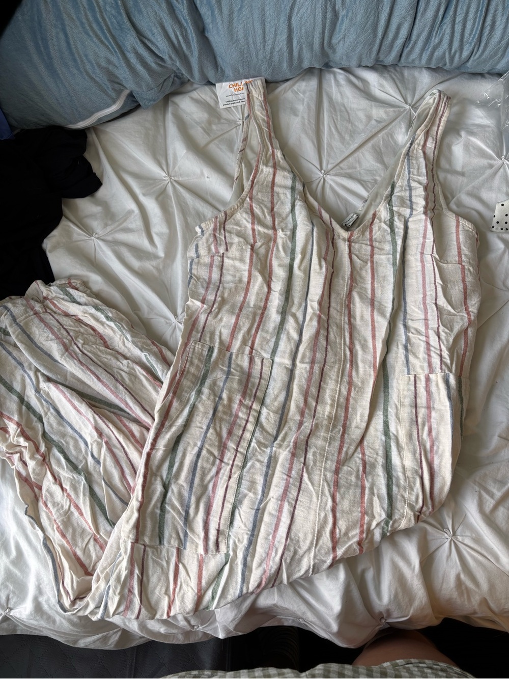 Women's Striped Cotton Romper - Cream with Pastel Stripes